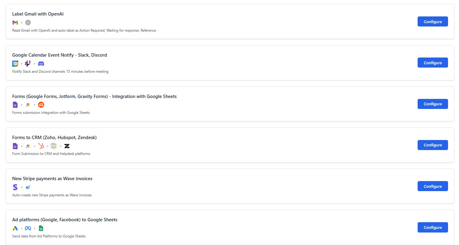 Agent Flow workflow automation interface showing integrations like Gmail, Google Calendar, Slack, Stripe, and more