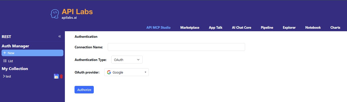 Secure Auth Vault — new OAuth, Bearer Token, API Key connection in apilabs.ai