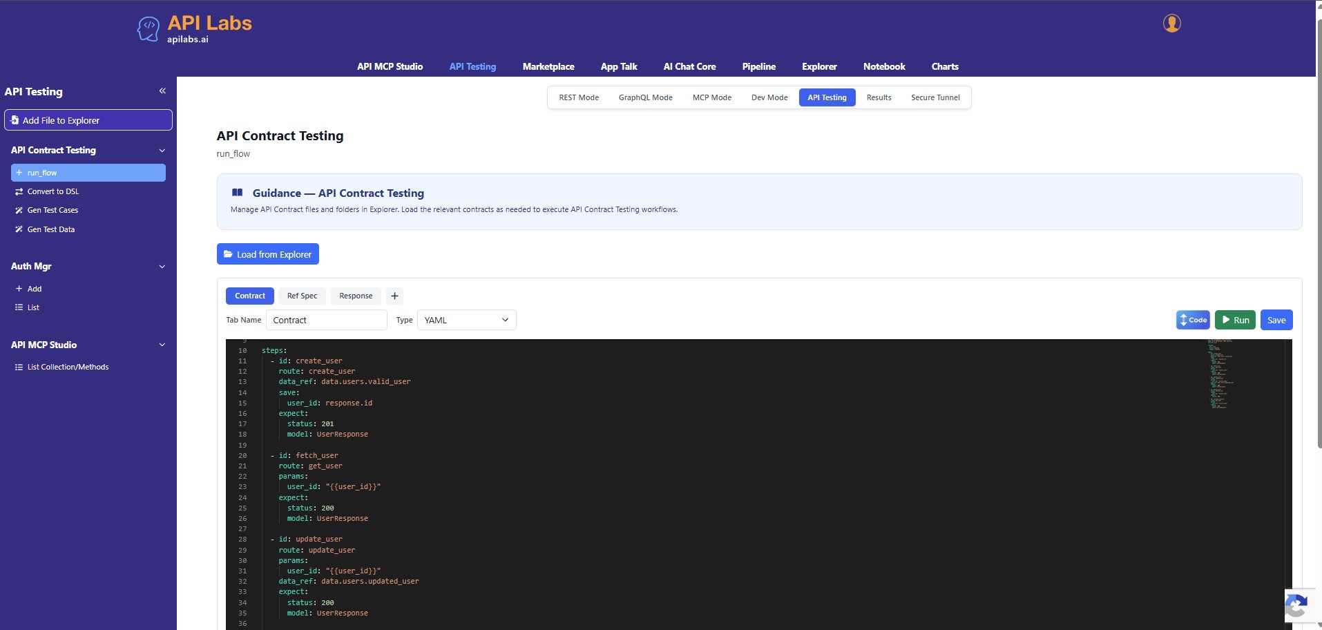 apilabs.ai API Contract Testing — DSL, MCP, and AI Agents in the API Testing UI